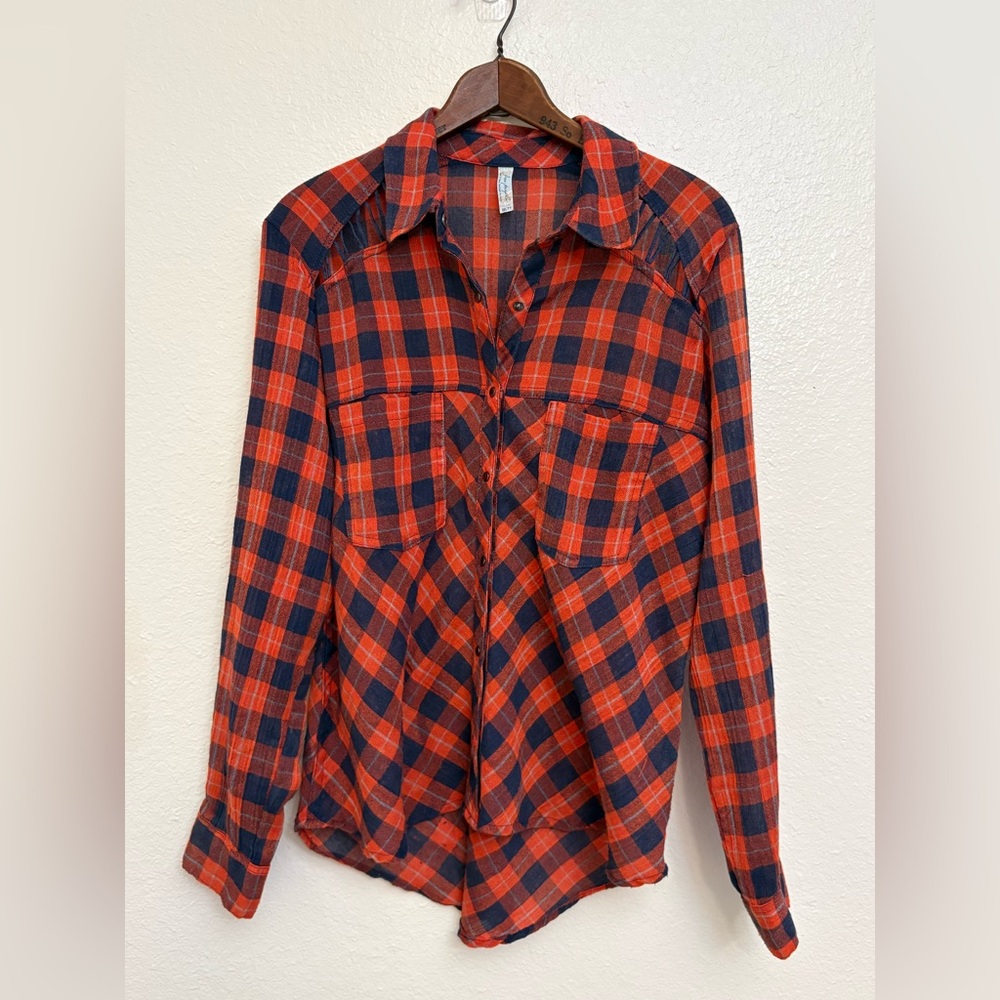 Free People Red and Blue Plaid Men's Shirt